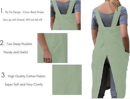 TBA Cotton Linen Apron Cross Back Apron for Women with Big Pockets Square Pinafore Dress for Baking Cooking BBQ & Grill