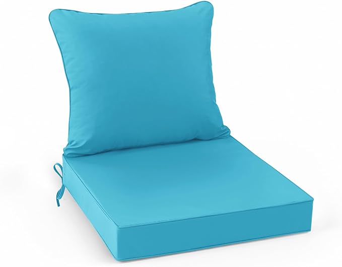 Summsun Outdoor Chair Cushions, 19 x 19 Inch, Teal | Double-Sided Water Resistant, Removable Cover, Back Pillow & Seat Cushion, Tie Straps, Fit for Patio, Garden, Sofa Couch