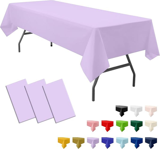 3-Pack Premium Plastic Lavender Tablecloth Disposable 54" x 108" Rectangle Lilac Table Cover Party Mauve PEVA Table Cloths for Parties Birthday Wedding Engagement,Light Purple