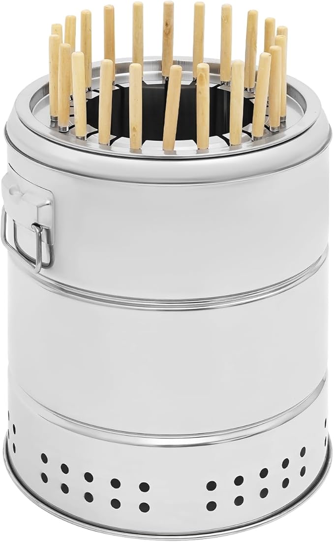 Stainless Smokeless Charcoal Grills, Surround Charcoal Barrel Grill with 22/30 Skewers,360° Smokeless Outdoor Barbecue Grill for Travel,Cooking BBQ Camping Picnic Patio Backyard (22 Skewers)