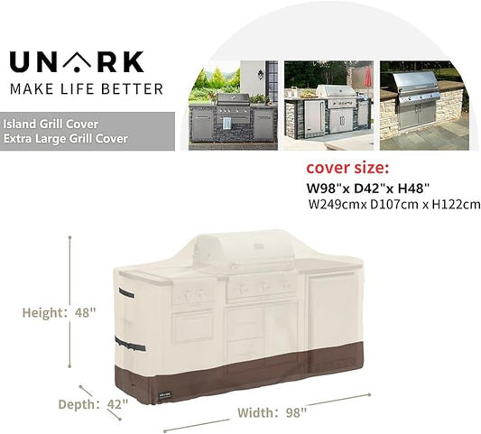 98 Inch Extra Large Grill Cover Kitchen Island Cover Large Island Grill Cover for Outdoor Grill Outdoor Kitchen Cover Heavy Duty Waterproof 98" L x 42" W x 48" H, Beige and Brown