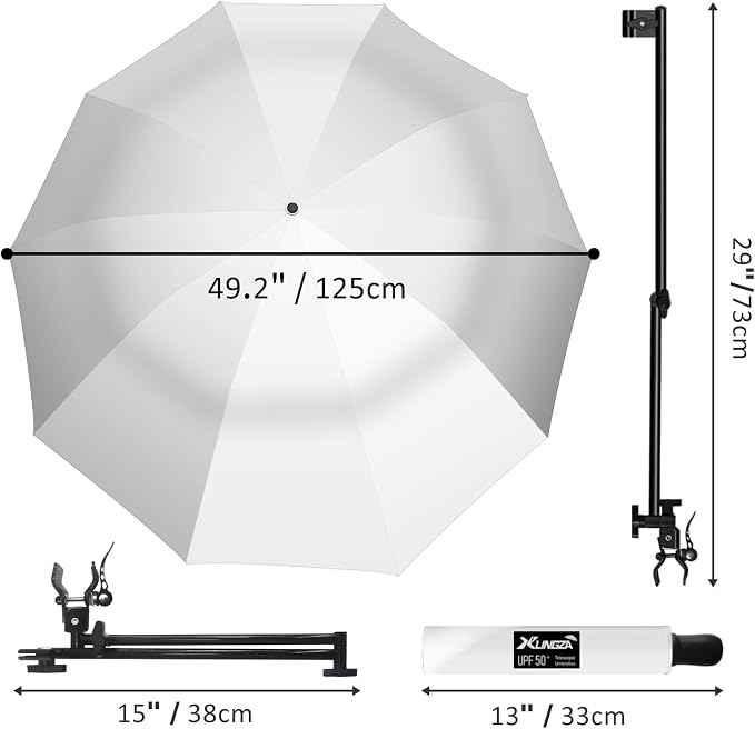 XLINGZA UPF 50+ UV Protection Beach Umbrella with Adjustable Universal Clamp