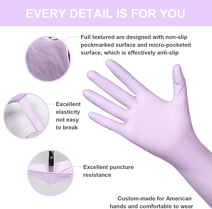 FINITEX Nitrile Disposable Latex-Free Gloves Purple - 5mil 100PCS Latex/Powder-Free 12inch Cleaning Medical Exam Food Glove
