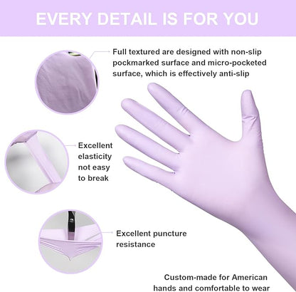 FINITEX Nitrile Disposable Latex-Free Gloves Purple - 5mil 100PCS Latex/Powder-Free 12inch Cleaning Medical Exam Food Glove