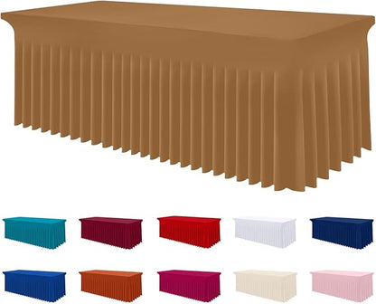 Smiry Spandex Elastic Fitted Table Cloth Skirt for 4FT Rectangle Table | Stretch Washable Table Cloth, Banquet Table Cover for Wedding, Party, Indoor & Trade Shows, (Brown, 48Lx30Wx30H)