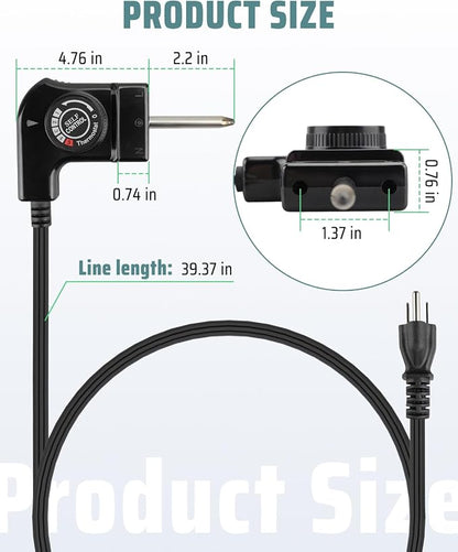 Adjustable Thermostat Probe Cord Fit for Masterbuilt Smokers，Power Cord with Thermostat Control for Electric Smokers, Griddles，Fryers 15A/125V