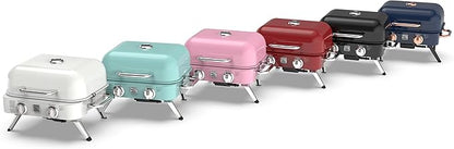 Kenmore Portable Propane Gas Grill - Tabletop BBQ Grill with Warming Rack, 2 Stainless Steel Burners with 14,000 BTUs, for Outdoor Kitchen, Camping, Pearl