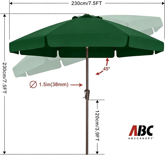 ABCCANOPY 7.5FT Scalloped Patio Umbrella Table Market Umbrella, Green | Durable 6 Sturdy Fiberglass Ribs, Push Button Tilt and Crank, UV Protection Waterproof Outdoor Umbrella, Valance Style