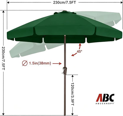 ABCCANOPY 7.5FT Scalloped Patio Umbrella Table Market Umbrella, Green | Durable 6 Sturdy Fiberglass Ribs, Push Button Tilt and Crank, UV Protection Waterproof Outdoor Umbrella, Valance Style
