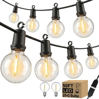 LED Outdoor String Lights, 50FT 25 G40 Bulbs Shatterproof Patio Lights | Waterproof, Dimmable, UL Certified, Plug-In, Connectable, Hanging Light for Backyard Porch Home Decor, Warm White
