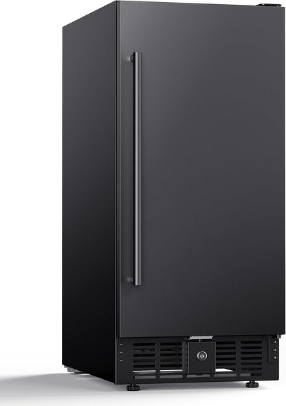 15 Inch Under Counter Beverage Refrigerator, 128 Cans Outdoor Fridge with Adjustable Glass Shelves, ≤45dB Quiet Small Beverage Refrigerator for Outdoor Kitchen & Patio (Black)