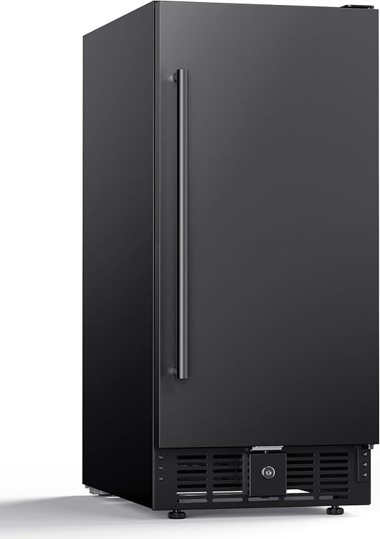 15 Inch Under Counter Beverage Refrigerator, 128 Cans Outdoor Fridge with Adjustable Glass Shelves, ≤45dB Quiet Small Beverage Refrigerator for Outdoor Kitchen & Patio (Black)