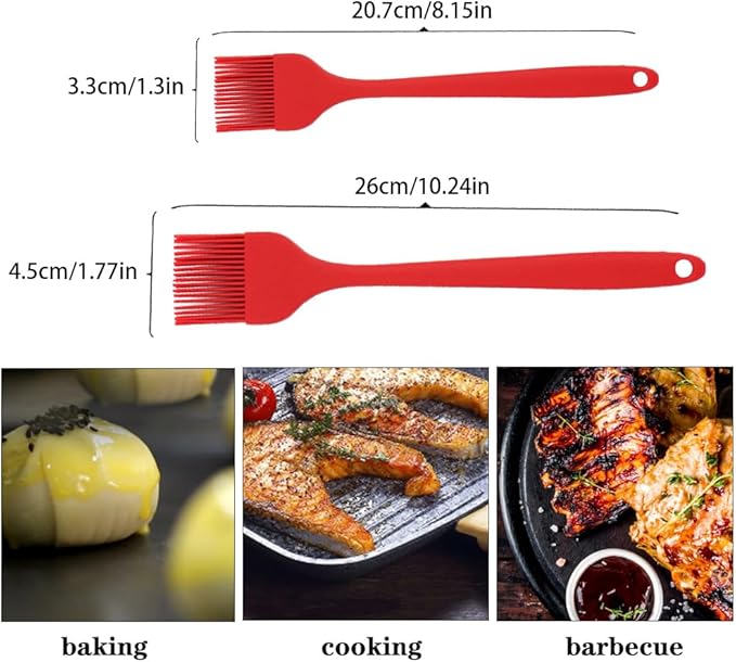 Silicone Basting Pastry Brushes Set, 2 Pcs Heat Resistant Kitchen Cooking Baking Brush for Oil Butter Sauce BBQ Grill, BPA Free, Dishwasher Safe, 8&10 inch