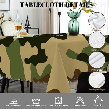 Swono Camouflage Tablecloth Beige Black Military Camouflage Oblong Table Cloth Decorative Table Cover for Kitchen, Party Banquet and Holiday Tablecloth, 52x70 Inch(4-6 Seats)
