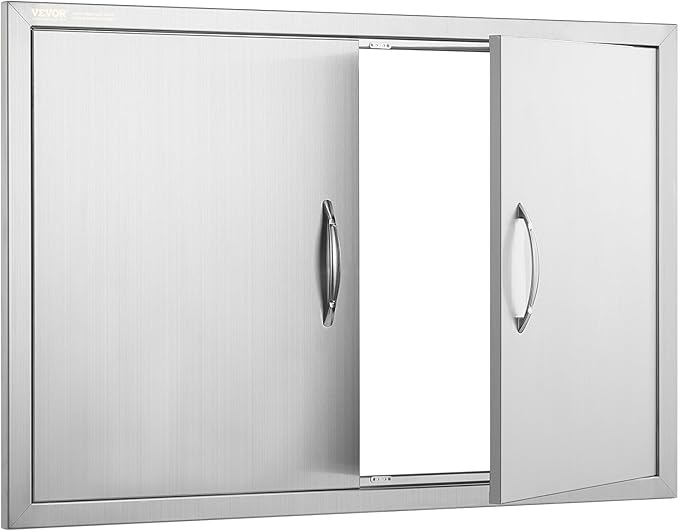 VEVOR BBQ Access Door, 36W x 24H Inch Double Outdoor Kitchen Door, Stainless Steel Flush Mount Door, Wall Vertical Door with Handles, for BBQ Island, Grilling Station, Outside Cabinet, sliver