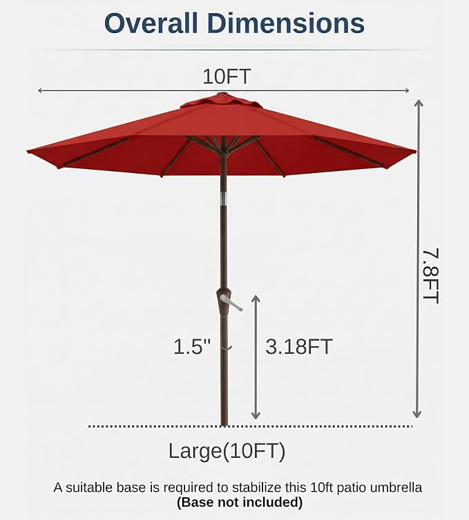 10FT Patio Umbrella, Outdoor Umbrella with Push Button Tilt and Crank, 8 Sturdy Ribs, UV Protection & Waterproof Market Umbrella for Pool, Backyard, Beach,Deck