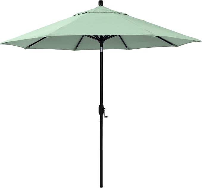 California Umbrella 12-Year-Non-Fading, 9Ft Premium Sunbrella Patio Umbrella, Hand-Crank, Button-Tilt, Black Frame, Spa Fabric