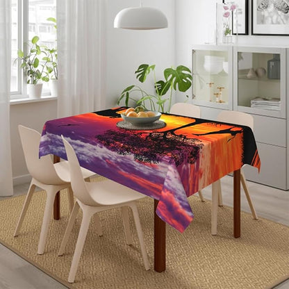 Decorative Rectangle Table Cloths Animal Safari Africa Elephant and Baby with Giraffe Tablecloth Table Cover for Dining/BBQ/Picnic/Coffee Table 52 X 70 Inches