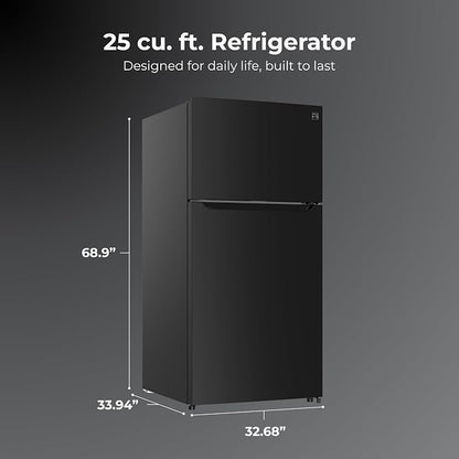 Kenmore 25 cu. ft. 33" Wide Top Mount Refrigerator - Black | Adjustable Glass Shelving, Humidity-Controlled Crispers, Gallon Door Bins, LED Lighting, ENERGY STAR Certified