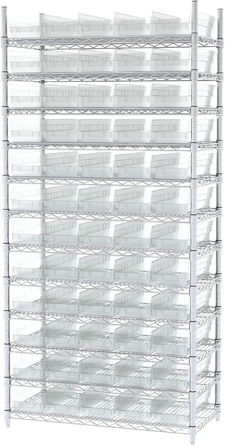 Akro-Mils 30138 Heavy Duty Plastic Shelf Bins, 18"x 6.5"x 4", Clear, 12-Pk | Heavy Duty Nesting Storage Bins for Garage, Closet, Refrigerator, Kitchen, Cabinet, Drawer Organization, Pantry Organization