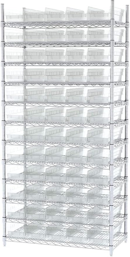 Akro-Mils 30138 Heavy Duty Plastic Shelf Bins, 18"x 6.5"x 4", Clear, 12-Pk | Heavy Duty Nesting Storage Bins for Garage, Closet, Refrigerator, Kitchen, Cabinet, Drawer Organization, Pantry Organization