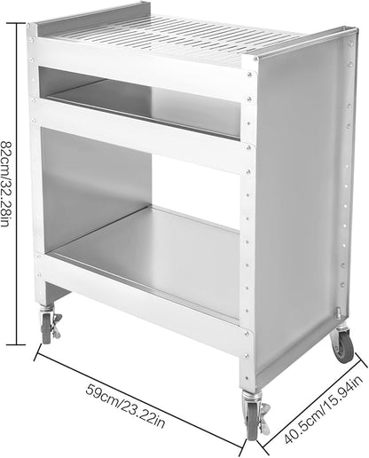 Grill Cart with Adjustable Shelves, Stainless Steel BBQ on Wheels for Patio, Garden & Outdoor Cooking, Portable Charcoal Barbecue Grill Cart for Home Use
