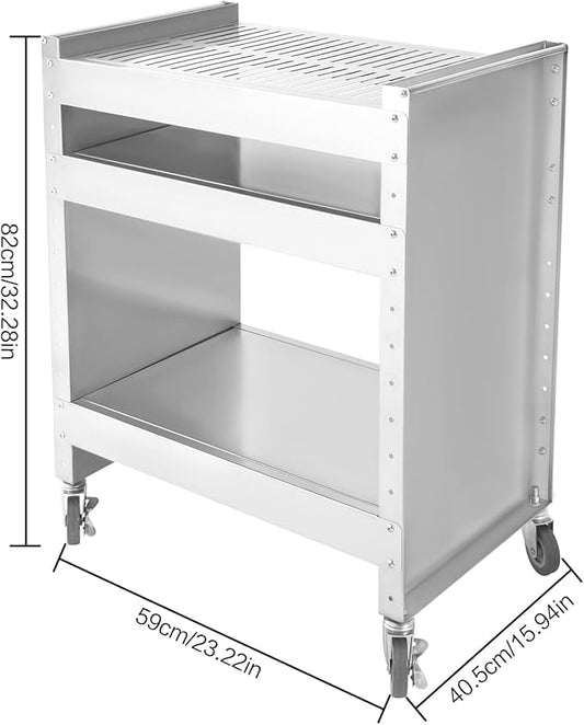 Stainless Steel Grill Cart, Adjustable Shelves 3-Tier BBQ Picnic Cart Charcoal Barbecue on Wheels, Mobile Barbecue Trolley for Outdoor Camping, Patio, Party, 23x16x32in
