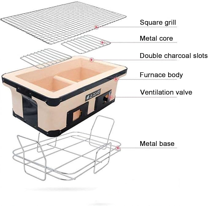 Tabletop Clay Stove, Clay Charcoal Stove Portable Grill, Japanese Clay Charcoal Stove Barbecue Grill 16x10x7 Inches for Outdoor Indoor Camping