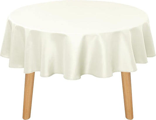 DWCN Round Tablecloth 120 Inch - Waterproof & Stain Resistant Spillproof Washable Polyester Fabric for Dining Room Kitchen, Dining, Party, Weddings and Restaurants, Ivory