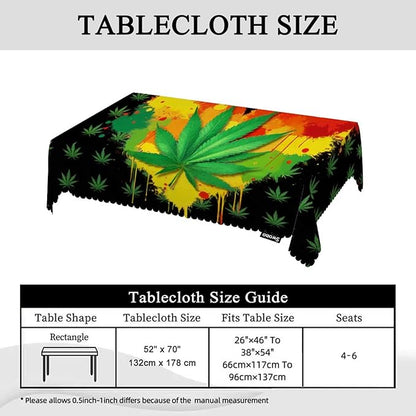 Swono Marijuana Leaf Rectangular Tablecloth Colorful Cannabis Leaves and Heart Heavy Duty Table Cloth Kitchen Dining Room Table Cover for Party Dinner 50x72 Inch Tablecloths