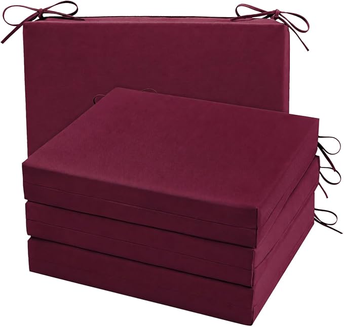Cozyide Outdoor Chair Cushions, Waterproof Patio Seat Cushions with Adjustable Straps, Square Corner Patio Chair Cushions for Garden, Burgundy, 18.5x16x3 Inch (Pack of 4)