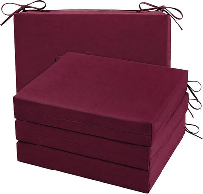 Cozyide Outdoor Chair Cushions, Waterproof Patio Seat Cushions with Adjustable Straps, Square Corner Patio Chair Cushions for Garden, Burgundy, 18.5x16x3 Inch (Pack of 4)