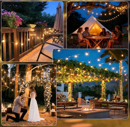 100FT G40 LED Smart String Lights App Controlled with Romote for Outside | Outdoor Patio Lights Connectable with 40+2 Shatterproof LED Bulbs, Outdoor String Lights Timer for Backyard Balcony Garden