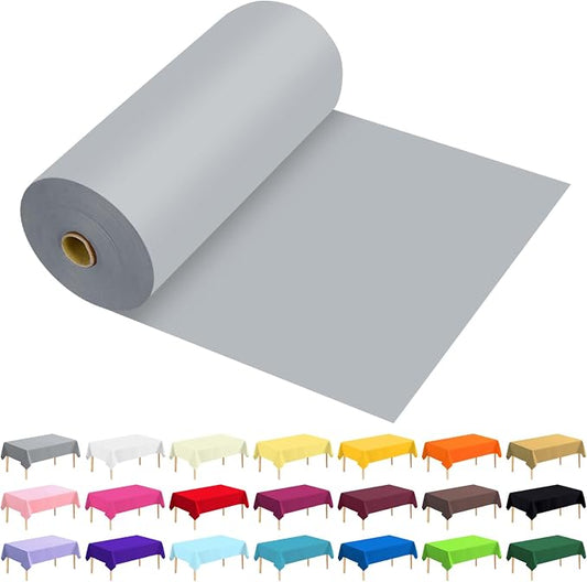 54 Inch X 300 Feet Plastic Table Cover Roll Premium Disposable Plastic Tablecloth for All Type/Shape Tables | Picnic, Party, Banquet, Birthdays, Weddings (Silver Grey, 54 Inch X 300 Feet)