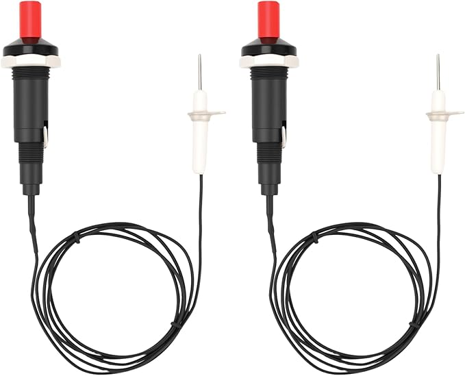 2 Pairs Piezo Grill Igniter Replacement Spark Ignition Kit BBQ Electrode Metal Threaded Ceramic Push Button for Gas Grill Range Heater Stove Fireplace Oven