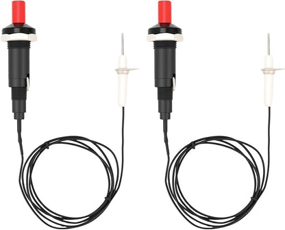2 Pairs Piezo Grill Igniter Replacement Spark Ignition Kit BBQ Electrode Metal Threaded Ceramic Push Button for Gas Grill Range Heater Stove Fireplace Oven