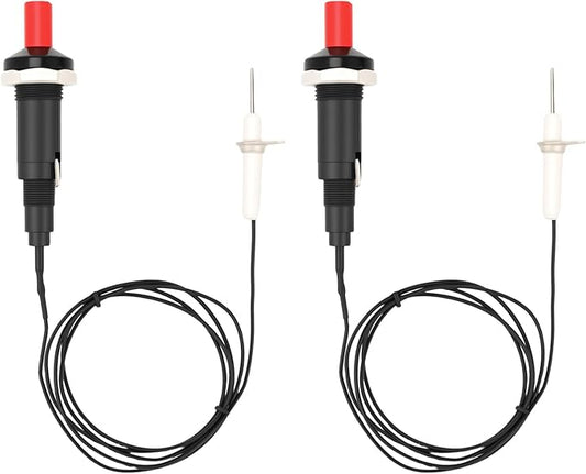 2 Pairs Piezo Grill Igniter Replacement Spark Ignition Kit BBQ Electrode Metal Threaded Ceramic Push Button for Gas Grill Range Heater Stove Fireplace Oven