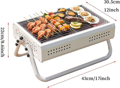 Portable Charcoal Grill Small, BBQ Grill Folding Portable Lightweight Smoker Grill, Barbecue Grill Small Desk Tabletop Outdoor Grill for Camping Picnics Garden Beach Party (Color : /White)