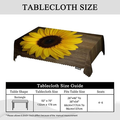 Swono Sunflower Table Cloth Rectangle Tables Retro Garden Autumn Sunflower On Wooden Kitchen Table Cover Oblong 52"X70" Tablecloth for Dining Table Buffet Parties Patio and Camping