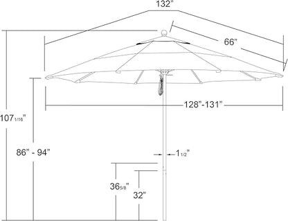 California Umbrella 11' Round Aluminum/Fiberglass Umbrella, Pulley Lift, Bronze Pole, Sunbrella Cocoa Fabric