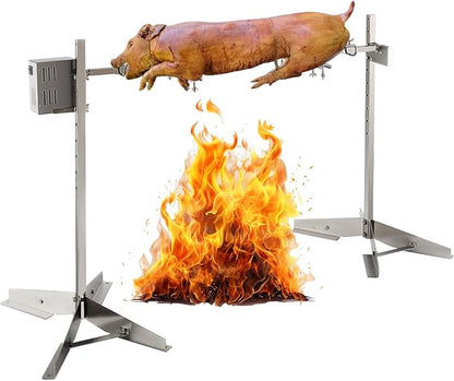 Electric BBQ Rotisserie Grill Kit, 51 Inch 132LBS Capacity, Automatic 50W Motor Height Adjustable Universal Roaster Stand, Stainless Steel Spit Kit, Roaster for Pig Lamb Goat
