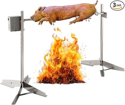 Electric BBQ Rotisserie Grill Kit, 46 Inch 132LBS Capacity, Automatic 50W Motor Height Adjustable Universal Roaster Stand, Stainless Steel Spit Kit, Roaster for Pig Lamb Goat