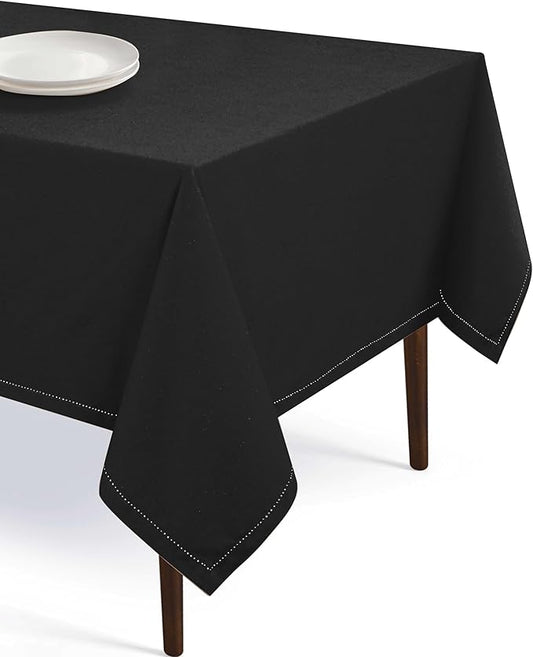 Rectangle Tablecloth 60"x84" Table Cover 100% Cotton Decorative Washable Table Cloths for Gifts, Kitchen, Dining, Buffet & Camping - Black