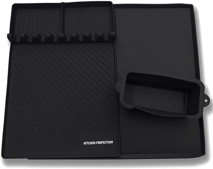 KITCHEN PERFECTION Ultimate Kit for Blackstone Griddle 36 Inch - Silicone Griddle Cover Mat + Griddle Accessories Mat + 2 PCS Silicone Grease Cup Liners Hermetic Protection from Rust & Debris All Year