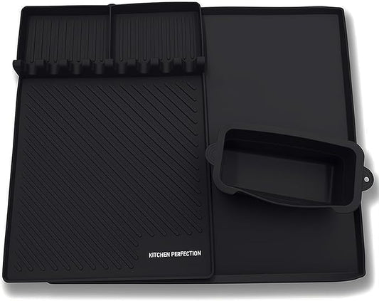 KITCHEN PERFECTION Ultimate Kit for Blackstone Griddle 36 Inch - Silicone Griddle Cover Mat + Griddle Accessories Mat + 2 PCS Silicone Grease Cup Liners Hermetic Protection from Rust & Debris All Year