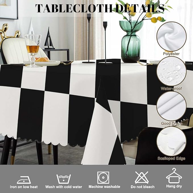 Swono Chess Board 52"X70" Oblong Table Cloth Geometric Black and White Checker Board Wrinkle Free Table Cover Farmhouse Tablecloth for Home Restaurant Picnic Indoor Outdoor Dining
