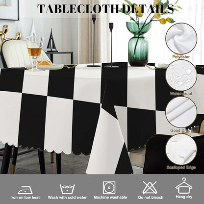Swono Chess Board 52"X70" Oblong Table Cloth Geometric Black and White Checker Board Wrinkle Free Table Cover Farmhouse Tablecloth for Home Restaurant Picnic Indoor Outdoor Dining