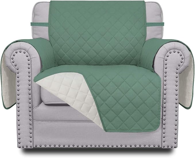 Easy-Going Reversible Couch Cover, Small Chair, Cyan/Ivory | Machine Washable Slipcover For Dogs, Water Resistant Furniture Mat For Living Room, Non-Slip Sofa Cover, Pet Friendly