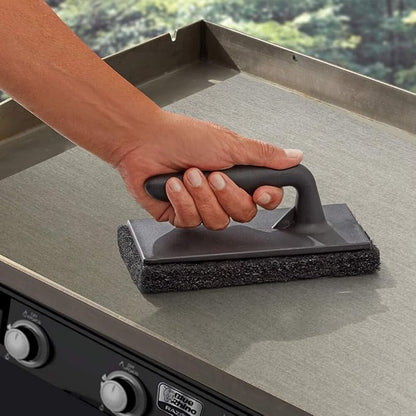 Chef Master Griddle Scraper Cleaning Kit Combo - Flat Top Grill Cleaner w/Replacement Blade & Scrubber - Griddle Cleaning Kit - Long Handle, Stainless Steel Flat Grill Scraper - 90254