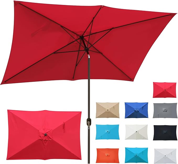 Blissun Rectangular Patio Umbrella, Table Market Umbrella with Tilt and Crank, Outdoor Umbrella for Garden, Deck, Backyard, Pool and Beach
